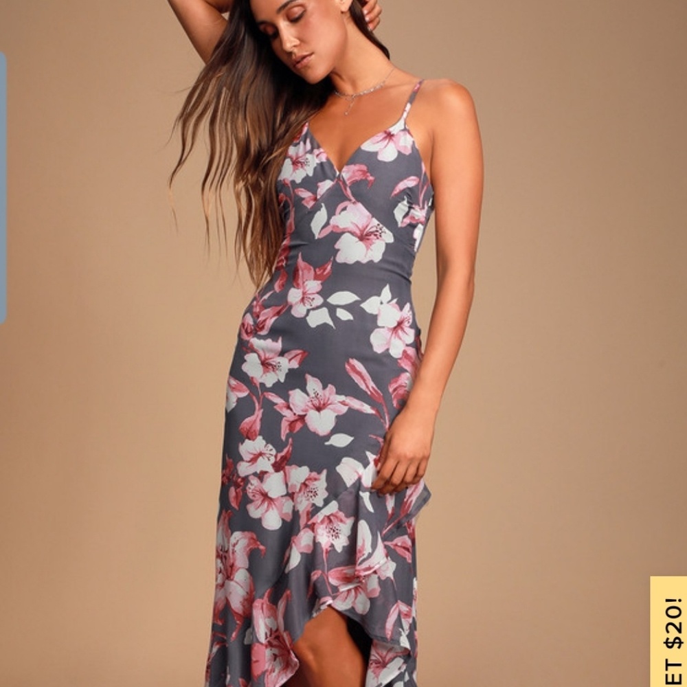 Lulu's Dusty Purple Floral High-Low Maxi Dress
